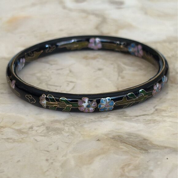 Vintage Cloisonné Floral Bangle Bracelets Set of 5 - Picture 8 of 14